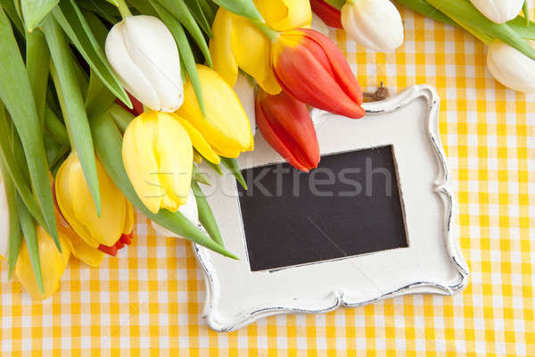 Fresh tulips and a vintage chalkboard Stock photo © BarbaraNeveu