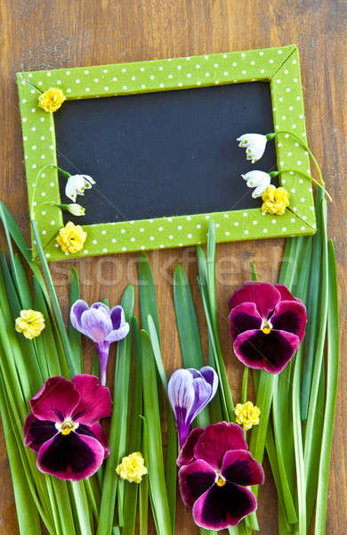 Stockfoto: Kleurrijk · bloemen · gras · lentebloemen · bladeren · rustiek