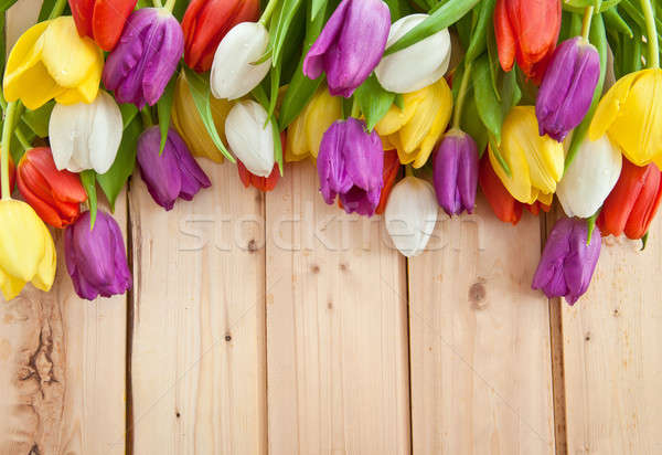Fresh tulips on wooden background Stock photo © BarbaraNeveu