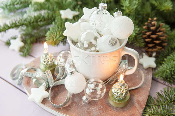 White mug with christmas baubles Stock photo © BarbaraNeveu