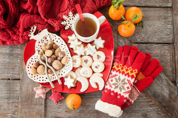 Vielfalt Weihnachten Cookies Nüsse Winter rot Stock foto © BarbaraNeveu