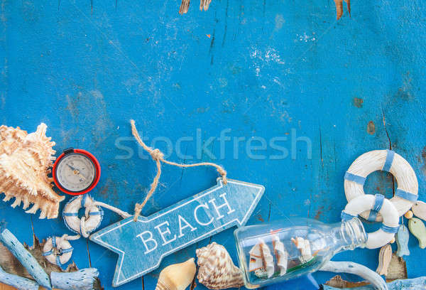 Yıpranmış ahşap süslemeleri deniz kabukları plaj Stok fotoğraf © BarbaraNeveu
