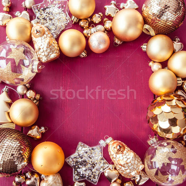 Stockfoto: Variëteit · gouden · christmas · ornamenten · feestelijk · harten