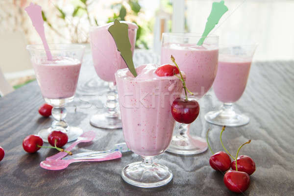 Pink milkshake with cherries Stock photo © BarbaraNeveu