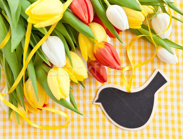 Friss tulipánok klasszikus tábla színes szeretet Stock fotó © BarbaraNeveu