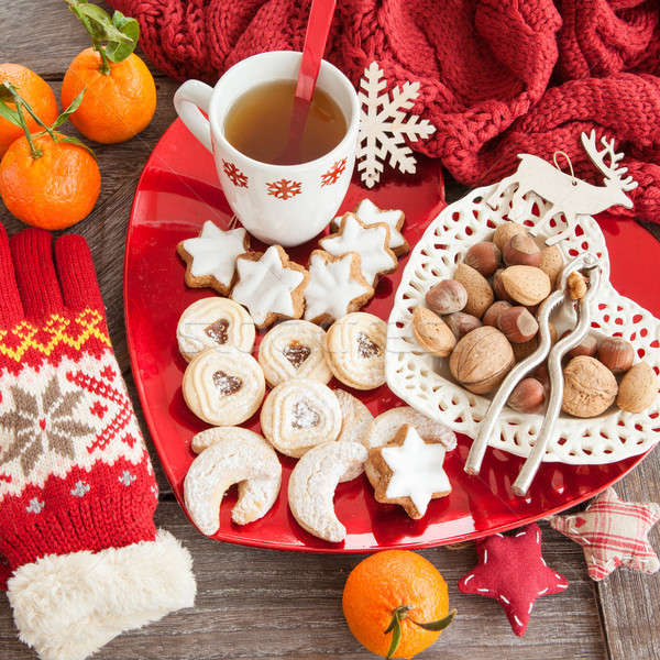 разнообразие Рождества Cookies орехи зима красный Сток-фото © BarbaraNeveu