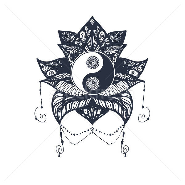 Vintage Инь-Ян Lotus мандала символ печать Сток-фото © barsrsind