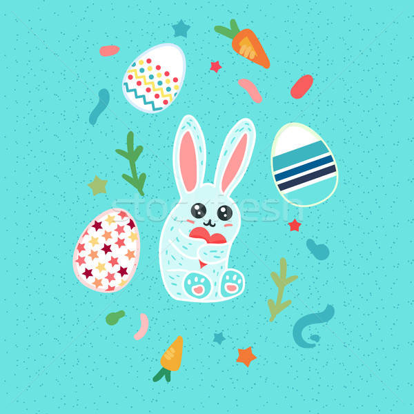 Frohe Ostern Kaninchen Gruß Banner cute Eier Stock foto © barsrsind