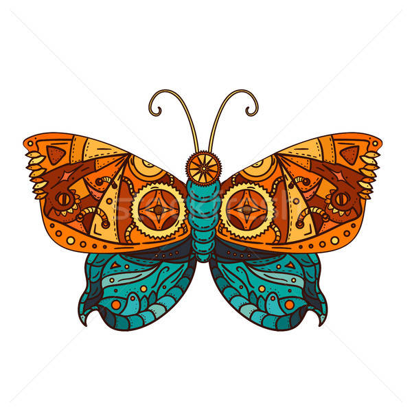 Steampunk kelebek dövme fantastik stil etiket Stok fotoğraf © barsrsind