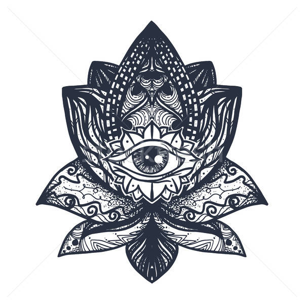 Auge Lotus Tattoo Jahrgang alle Mandala Stock foto © barsrsind