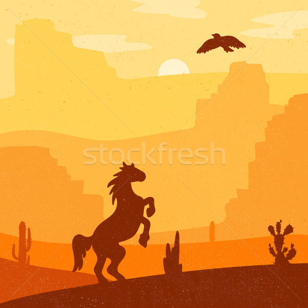 Запад пейзаж ретро лошади пустыне Сток-фото © barsrsind