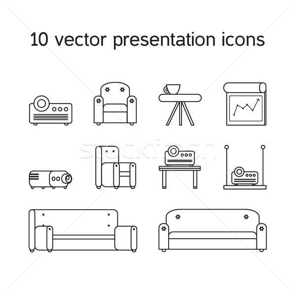 Presentation icons with projector and comfortable seats Stock photo © barsrsind
