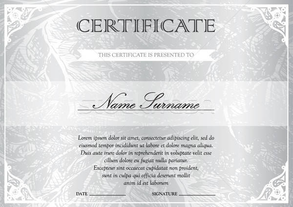 Certificato diploma modello orizzontale argento bianco Foto d'archivio © barsrsind