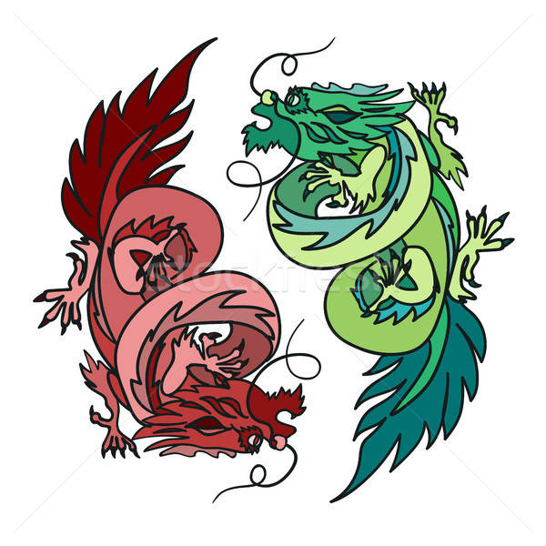 Dragão chinês feng shui isolado símbolo yin yang Foto stock © barsrsind