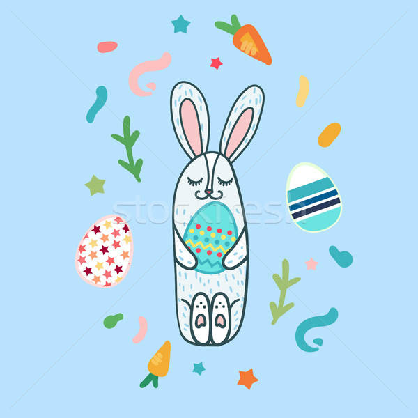 Iyi paskalyalar tavşan tebrik afiş sevimli yumurta Stok fotoğraf © barsrsind