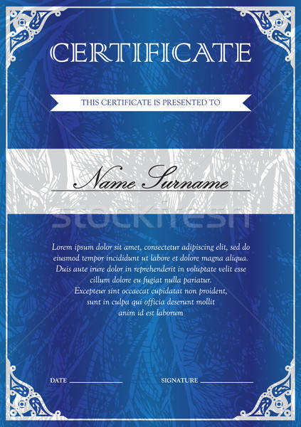 Certificato diploma modello verticale blu vintage Foto d'archivio © barsrsind