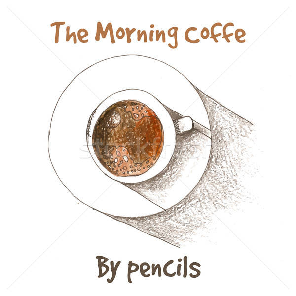 Cup of coffe by color pencils Stock photo © barsrsind