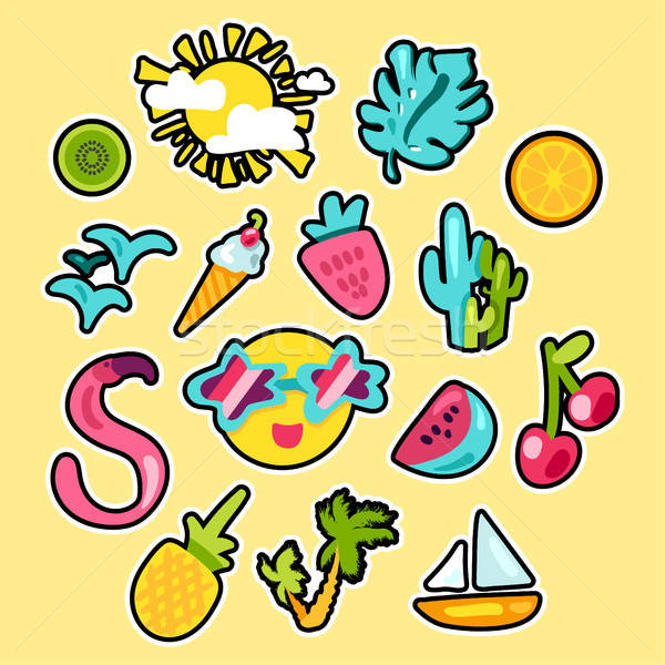 Vector tropische zomer stickers ingesteld doodle Stockfoto © barsrsind