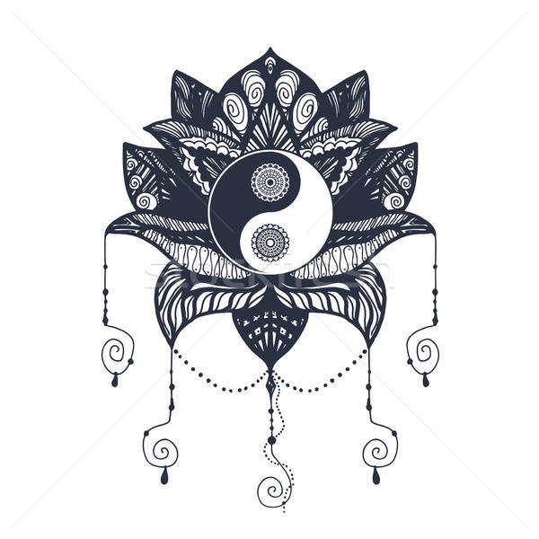 Vintage yin yang lotus mandala symbool print Stockfoto © barsrsind