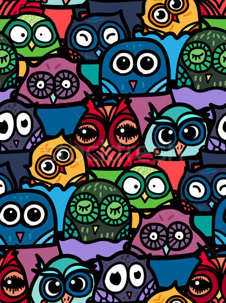 Совы рисованной шаблон смешные совы Кубок Сток-фото © barsrsind