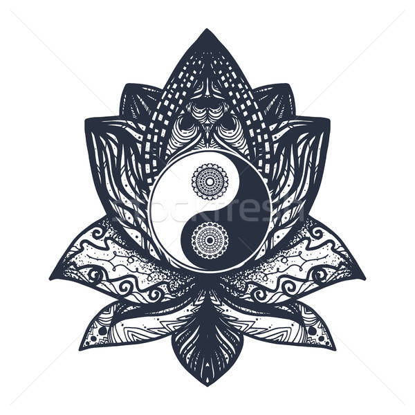 Vintage yin yang Lotos mandala symbol wydruku Zdjęcia stock © barsrsind