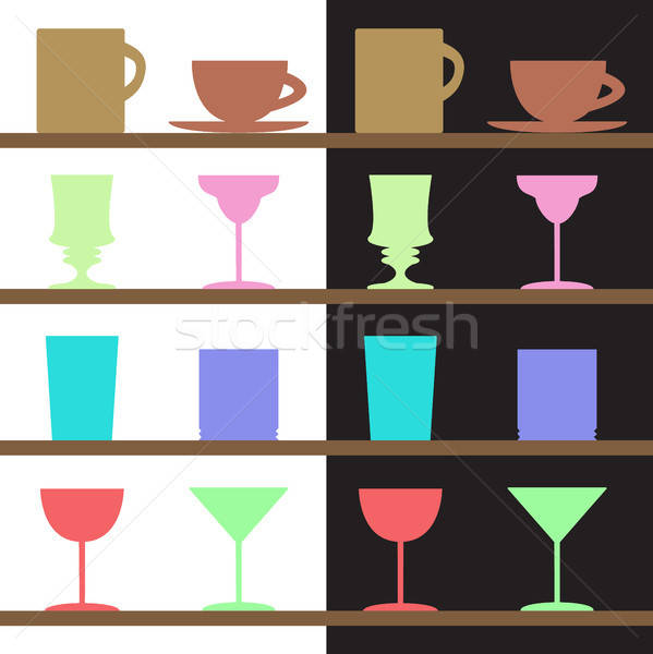 set of goblets, cups, glass silhouettes Stock photo © barsrsind