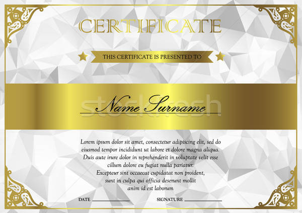 Certificat diplomă sablon orizontala alb argint Imagine de stoc © barsrsind