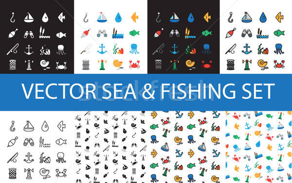 Izolált tengeri halászat ikon szett ikonok minták Stock fotó © barsrsind