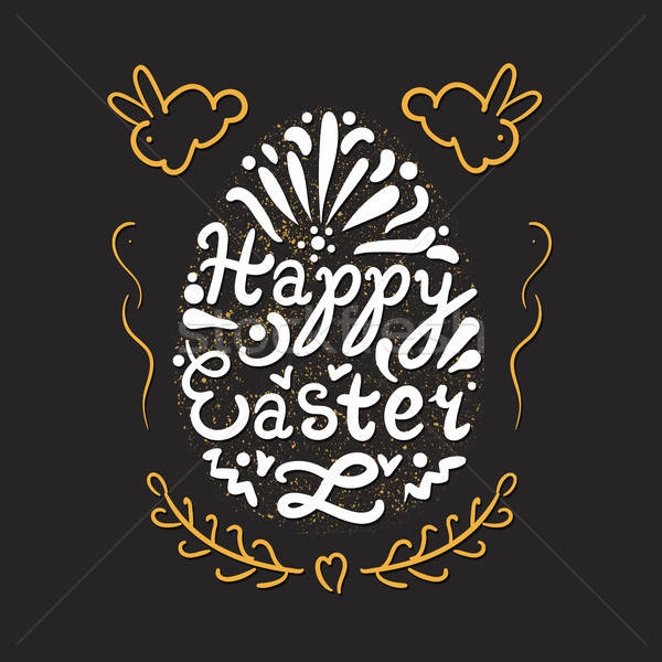 Epocă paste fericit ou aur iepuri vector Imagine de stoc © barsrsind