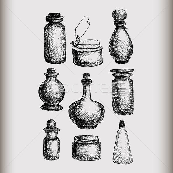 復古 瓶 手工繪製 孤立 玻璃 集 商業照片 © barsrsind