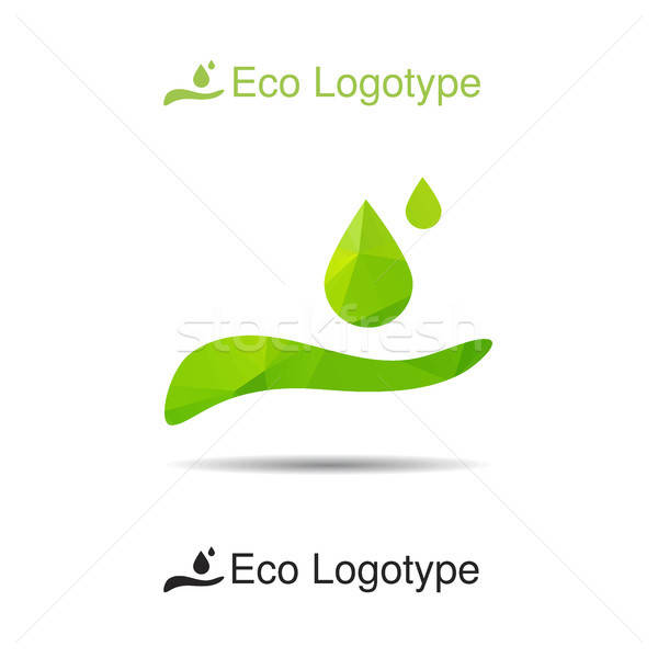 Ecology logotype from hand with drops Stock photo © barsrsind