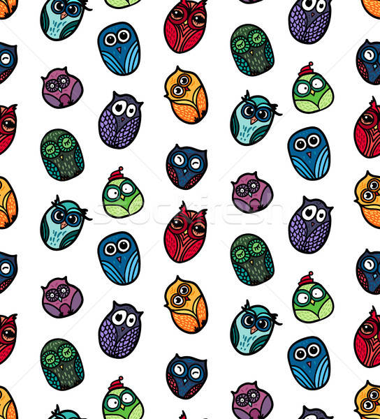 Stock photo: Owls hand drawn seamless pattern