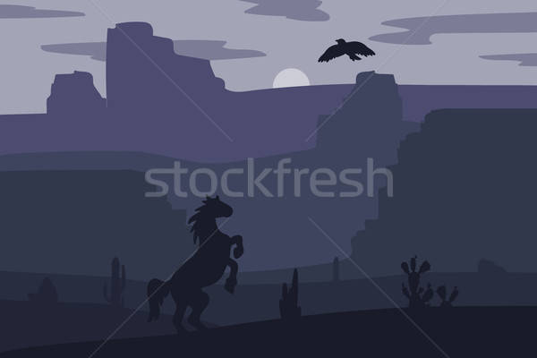 Oeste paisaje retro caballo desierto Foto stock © barsrsind