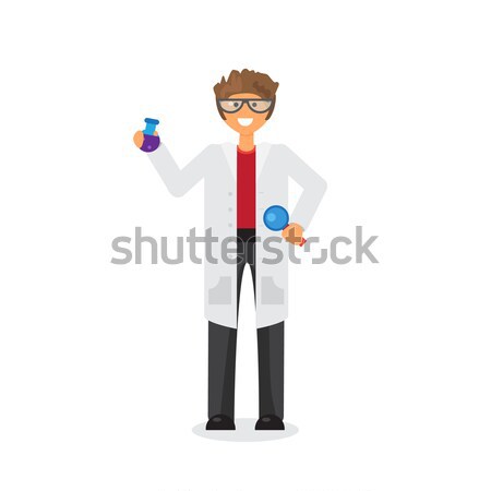 Scientist learning substance in flask Stock photo © barsrsind