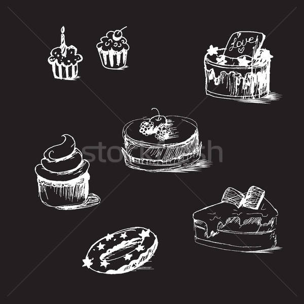 Illustration of cakes by sketch, bakery sticker Stock photo © barsrsind