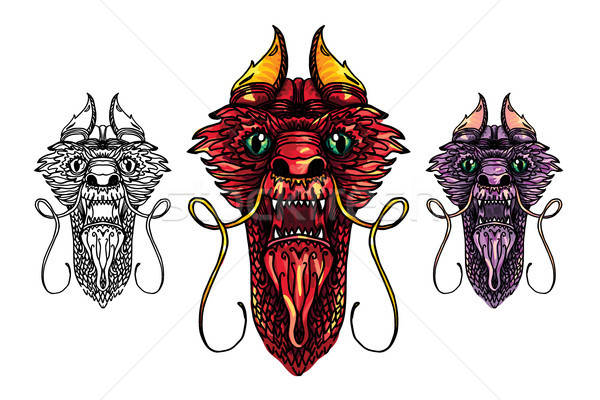 Foto stock: Dragón · cabeza · tatuaje · Cartoon · estilo · vector