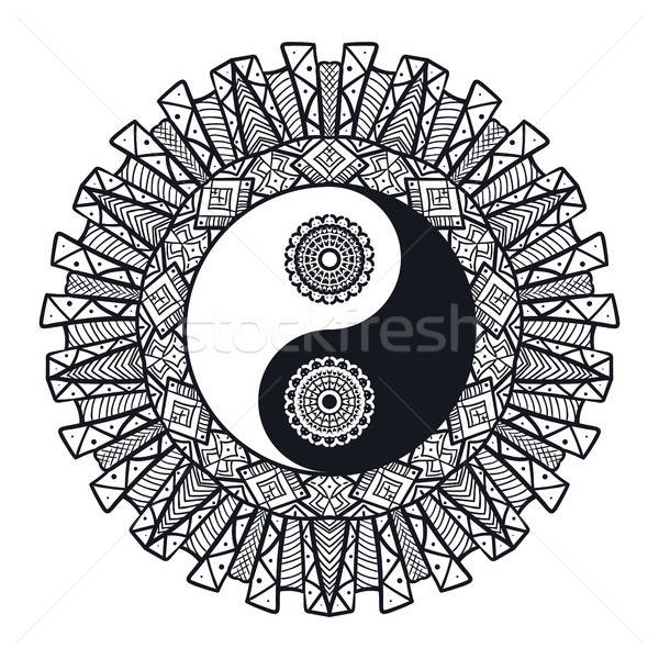 Vintage yin yang mandala symbol wydruku tatuaż Zdjęcia stock © barsrsind