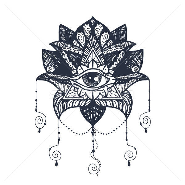 Foto stock: Olho · lótus · tatuagem · vintage · mandala