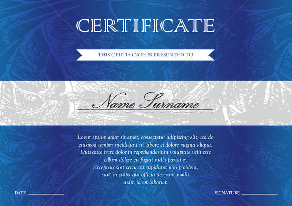 Certificato diploma modello orizzontale blu vintage Foto d'archivio © barsrsind