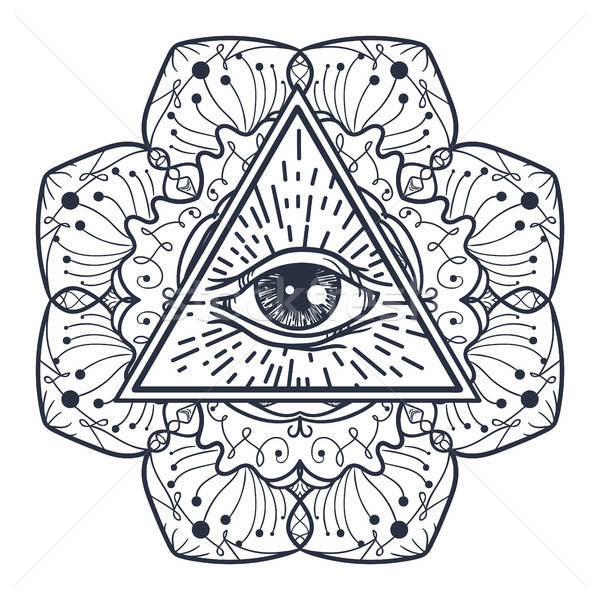 All Seeing Eye in Triangle and Mandal Stock photo © barsrsind
