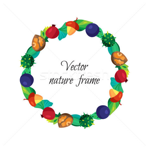 Vintage nuts, berry, fruits frame with leaves Stock photo © barsrsind