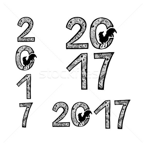 Gallo impresión anunciante etiqueta feliz año nuevo tarjeta de felicitación Foto stock © barsrsind