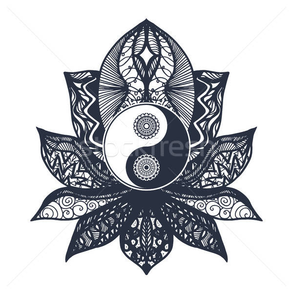 Jahrgang Yin Yang Lotus Mandala Symbol drucken Stock foto © barsrsind
