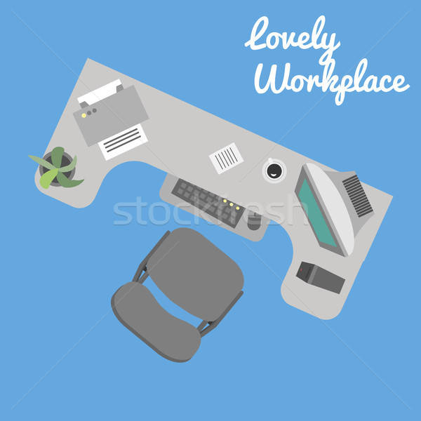 Flat vector office workplace Stock photo © barsrsind