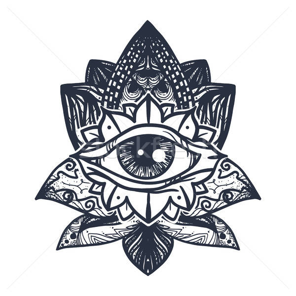Auge Lotus Tattoo Jahrgang alle Mandala Stock foto © barsrsind