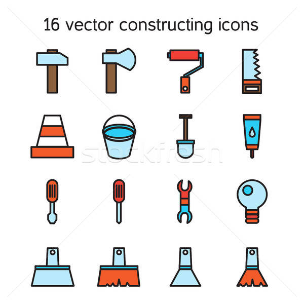 Constructing and building icons set Stock photo © barsrsind