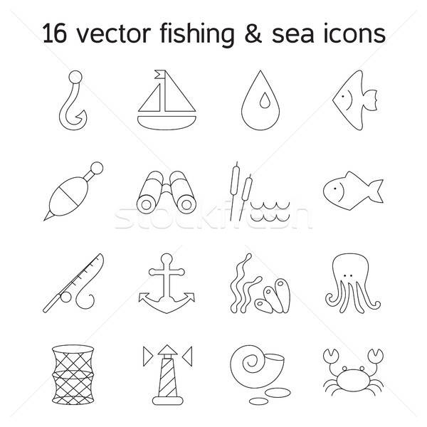 Isolated marine and fishing icons set Stock photo © barsrsind