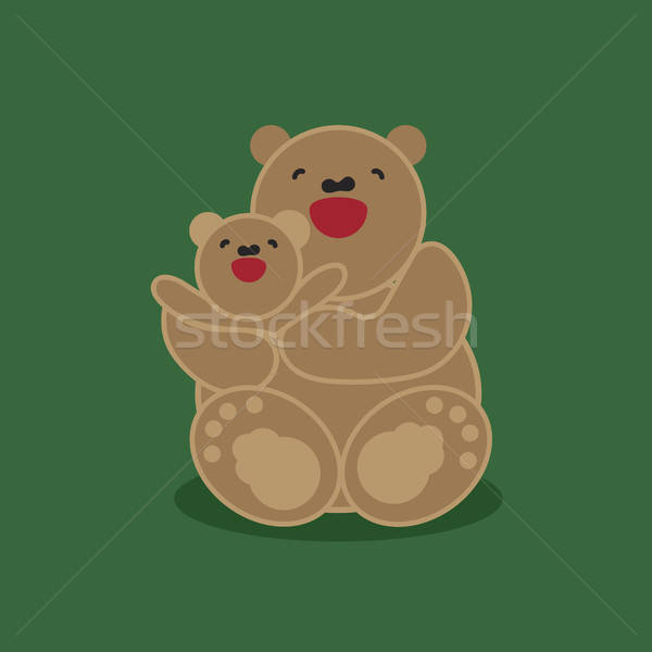 Stock photo: Sticker, card with happy mother and child brown bear