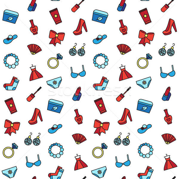 Woman accessories seamless pattern of cosmetics, clothes Stock photo © barsrsind