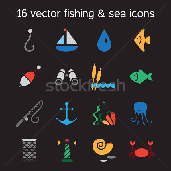 Isolated marine and fishing icons set Stock photo © barsrsind